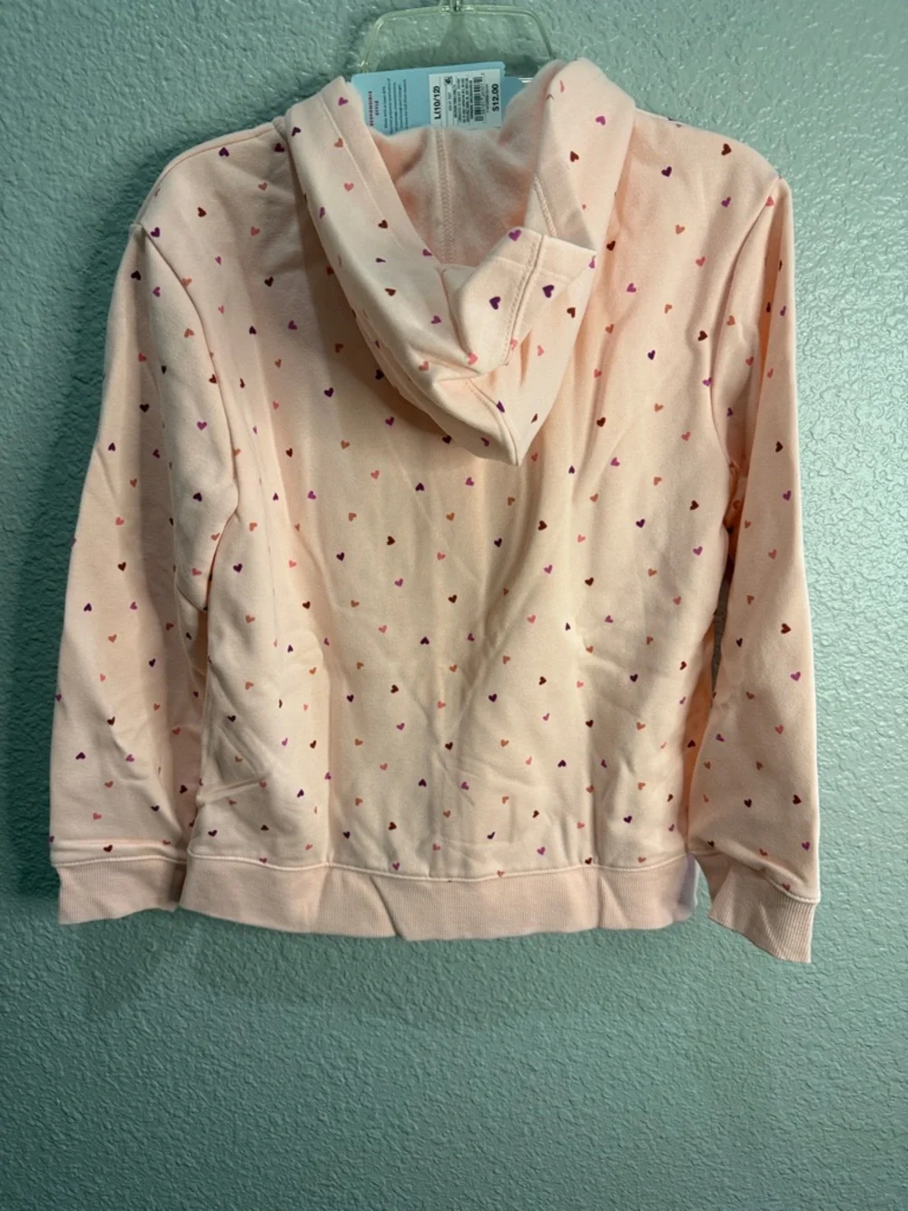 Cat & Jack Girls' Pink Heart Print Zip Hoodie size large
